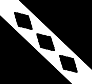Arms Image: Sable, on a bend argent three lozenges sable